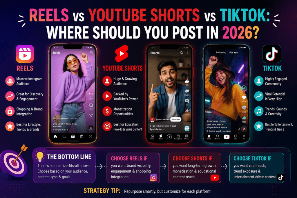 Reels vs YouTube Shorts vs Tik Tok: Where Should You Post in 2026