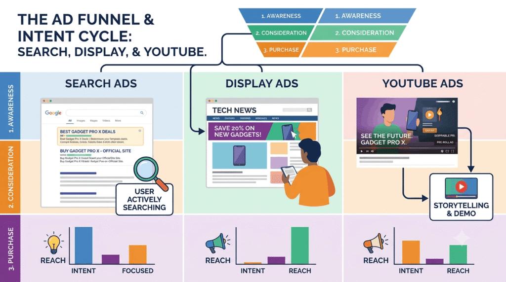 Search Ads vs Display Ads vs YouTube Ads​